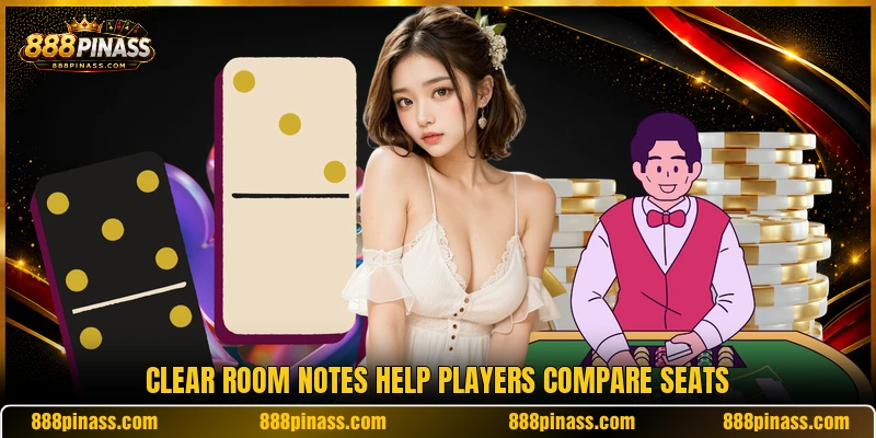 Clear room notes help players compare seats Clear room notes help players compare seats