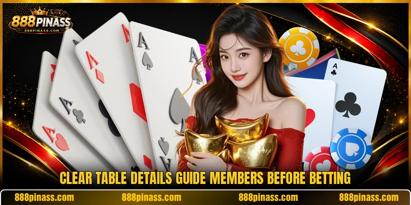 Clear table details guide members before betting